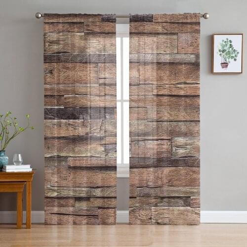 Wood Wall Texture Sheer Curtains for Living Room Bedroom Kitchen Chiffon Tulle Curtains Home Hotel Coffee Decor