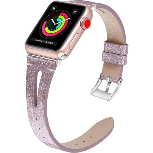 Cow Leather Strap for Apple Watch Band Series 5 4 3 2 1 Shiny Glitter Bracelet for iWatch 40/44/38/42mm Bling Wrist Belt