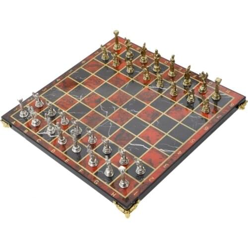 Espgs1 Luxury Metal Casting Chess set Pegasus Horses & Custom Floor Standing Red Marble Patterned Board