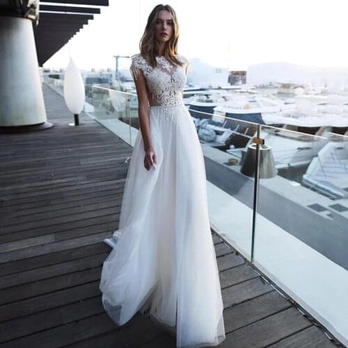 Eightree Sexy Beach Wedding Dresses Lace Beads Belt Bride Dress Boho Wedding Gowns A Line V Back Women Robe de Mariage