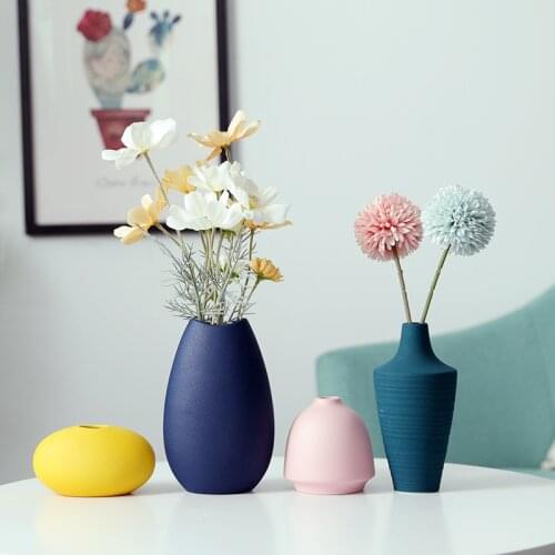 Nordic Colorful Ceramic Vase Ornaments Dried Flower Arrangement Creative Art Home Living Room Party Desktop Decoration