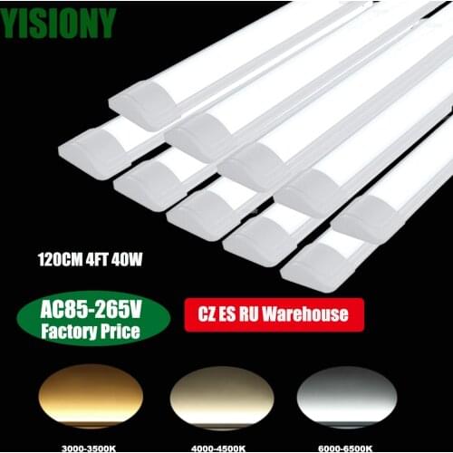 YISIONY 10pcs Slim Flat 40W 4FT 120CM LED Batten Linear Light Wall Bar Tube LED Lamps 110V 220VAC лампа For Factory Parking Lot