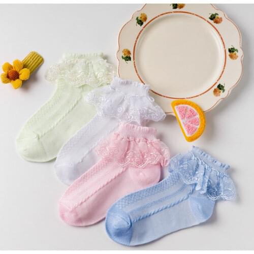 Spring Summer Thin Mesh Breathable Ankle Short Sock Solid White Children Cotton Lace Ruffle Princess Socks for Baby Girls Kids