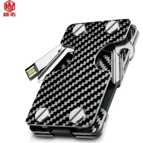 1PC EDC Multitool Smart Keychain Key Holder 2 in 1 Carbon Fiber Card Holder Wallet Credit Card Bank Card RFID Anti-theft Swipe
