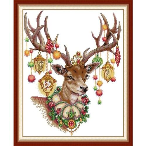 Everlasting Love Antlers Chinese Cross Stitch Kits Ecological Cotton Clear Stamped Printed 14 11CT DIY Gift Christmas Decoration