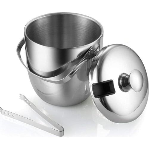 Ice Bucket, Insulated Stainless Steel Double Walled Ice Bucket 2.8L with Lid and Whiskey Chilling Stones for Beer Wine Cooler