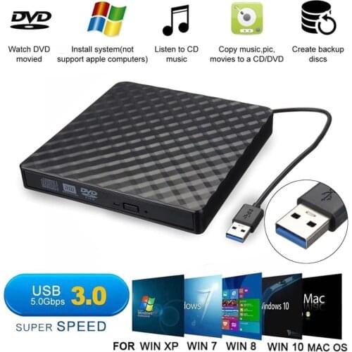 External USB3.0 DVD RW CD Writer Slim Optical Drive Burner Reader Player Tray Type Portable For PC Laptop
