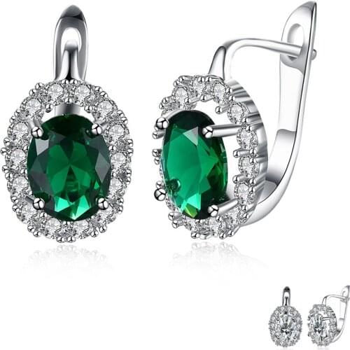 ZEMIOR Geometric Oval Drop Earrings For Women Green Round 5A Clean Cubic Zirconia Earring Birthday Fashion Jewelry Give Friend