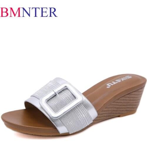 BMNTER 2021 Women Slipper Female Summer Casual Beach shoes Wedges High-heeled Slippers women sandalias mujer hy947