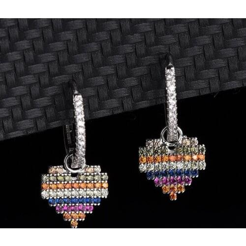 S925 Sterling Silver Earrings Simple Fashion Colorful Diamonds Love-Shaped Zircon Earrings Hundred Match Jewelry Women