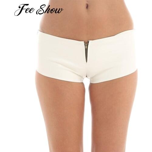 Womens Shorts Wet Look Faux Leather Pole Dance Booty Shorts Clubwear Mini Panties Front Zippered Low Waist Shorts Rave Outfits