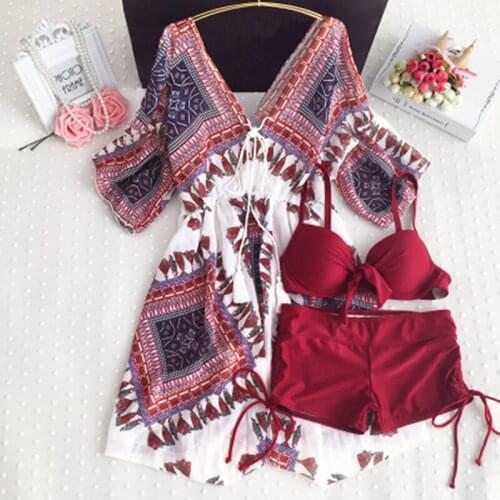 Women Tankini Set Swimsuit with Cover-Up Bikini Ladies Swimwear Swimming Beachwear Brazilian Badpak Bathing Suits Plus Size 4XL