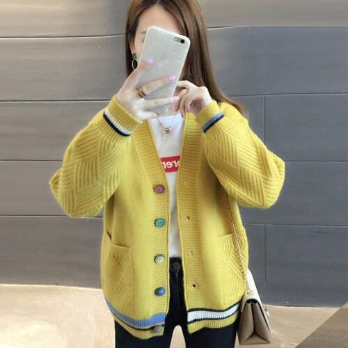 Winter thick sweater women cardigan outwear Tops 2020 new autumn knitted jacket woman long sleeve V-Neck loose elegaht coat