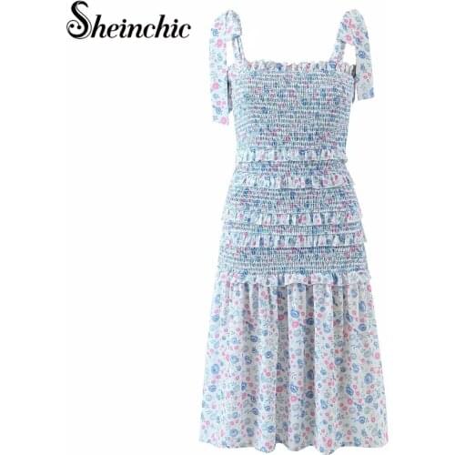 Runway Designers Dress Women 2021 Summer Bohemian Elegant Ruffles Floral Printed Chiffon Dresses Vestido Midi