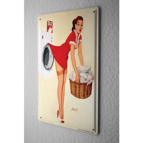 Tin Sign Washing Laundry Basket Tin Sign Metal Shield Shield Wall Art Deco Decoration Retro Pinup Girl Advertising Tin Sign