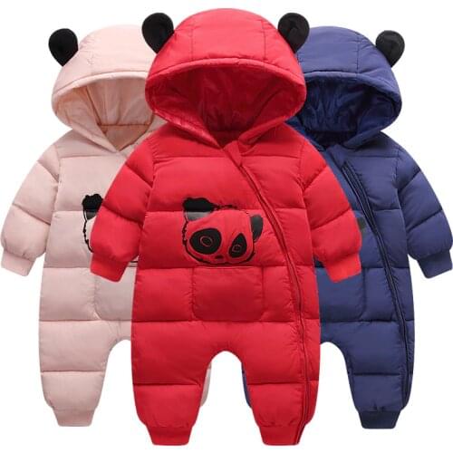 Winter jumpsuit for kids baby clothes winter cartoon hooded romper for baby boys and girls thick and warm clothes for newborns