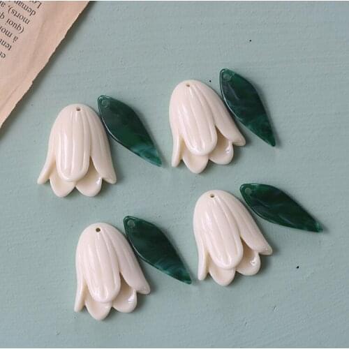 10 PCS Resin Acrylic Leaf Tulip Flower Charms Pendant For Earring Pendant Accessories Findings DIY Jewelry Making