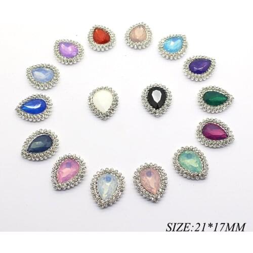 10Pcs/Lot 17*21MM Alloy Double Row Hollow Water Drop Button DIY Sewing Shiny Button Decoration Rhinestone Button Accessories