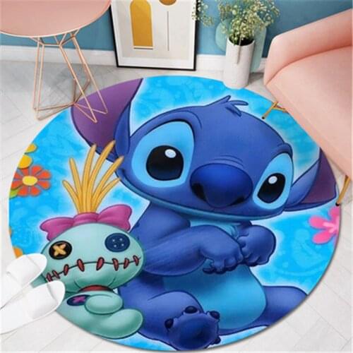 100x100cm Disney Stitch Baby Playmat Round Carpet Floor Rug for Living Room Bedroom Kids Room Non-Slip Round Mat Carpet
