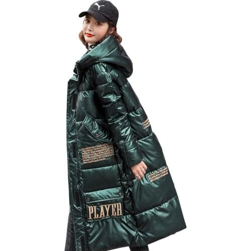 2020 high quality winter parka women warm padded jacket hooded coat thicken letter embroidery students loose long outerwear KW79