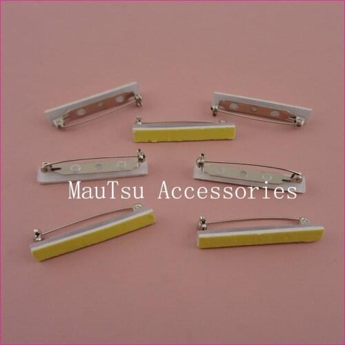 50PCS 3.8cm 1.5" silver finish Self Adhesive Bar shape Plain Metal Pin Backs with locked for brooches,hairpins