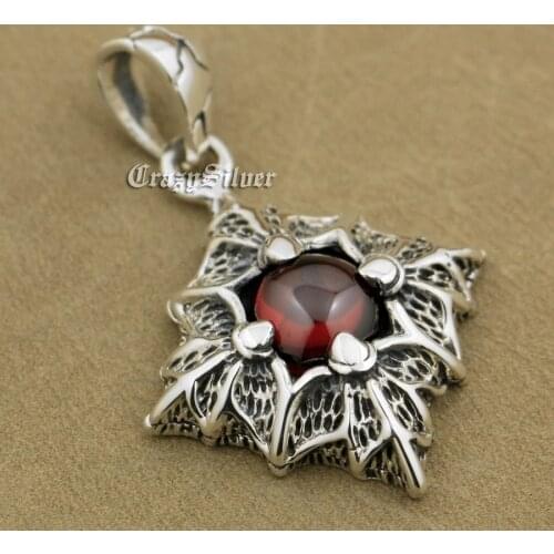 925 Sterling Silver Prismatic Claw Red CZ Stone Pendant Mens Biker Punk Pendant 9S004