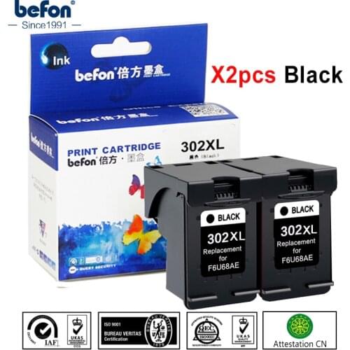 Befon X2 Re-manufactured Black 302XL Cartridge Replacement for HP 302 HP302 Ink Cartridge Deskjet 1110 1111 1112 2130 2131 2132