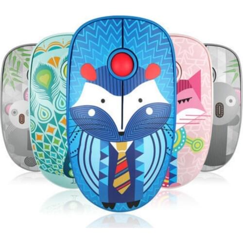 Retro Fox Pattern Wireless USB Mouse 1600DPI Optical Computer Mouse 2.4GHz Ergonomic Mice for Laptop PC Mouse for Girl Office