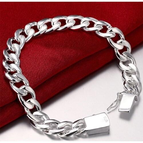 Best Quality Men 10mm 20cm Chain Bracelet 925 Silver Jewelry Hip Hop Bracelet For Male Fashion Jewelry