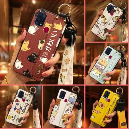 For Girls Wrist Strap Phone Case For Samsung Galaxy M31/F41 New Soft Silicone Wristband Cartoon