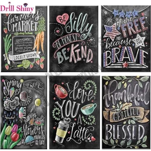 Black Menus 5D Diy Diamond Embroidery Painting Embroidery 3D Cross Stitch Kits Wall sticker kitchen decor Mosaic Christmas gift