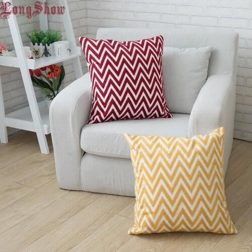 Home Decorative 45x45cm Super Thick Cotton Fabric Exquisite Burgundy Embroidered Woolen Yarn Geometric Stripes Modern Pillowcase