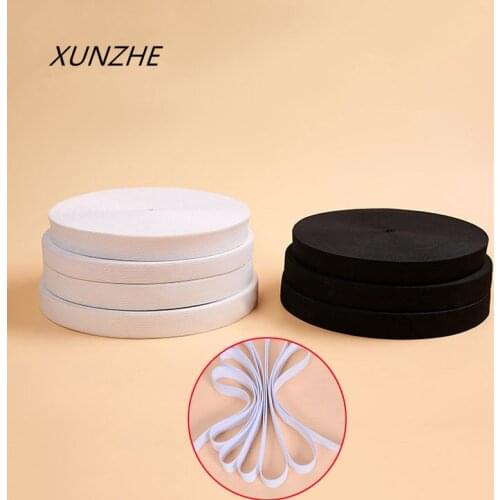 XUNZHE 40 Meters 10MM/20MM White/Black Colored Elastic Soft Knit Braided Elastic Webbing Band For Sewing Garment Accessories