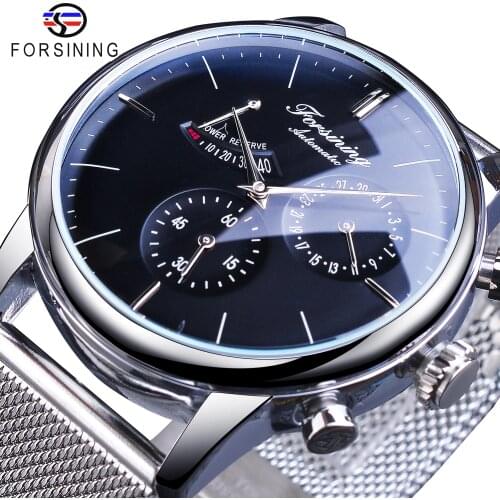 Forsining 2021 Business Fashion Date Design Silver Steel Power Reserve Mens Mechanical Automatic Wrist Watches Top Brand Luxury