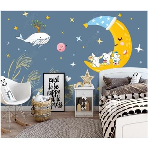 Custom photo wallpaper for walls 3 d mural Modern minimalist hand-painted cartoon animal world starry moon children room decor