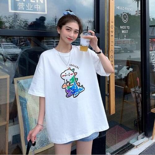 Hot Selling T shirts Women Spring Summer Lovely Print Short Sleeve Round Neck Tops Women Cotton Spandex T shirt Woman
