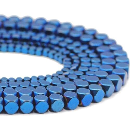 Hematite Natural Stone Blue Faceted Square Cube 3/4/6MM Spacer Loose Beads For Jewelry Making Diy Bracelet Accessories Findings