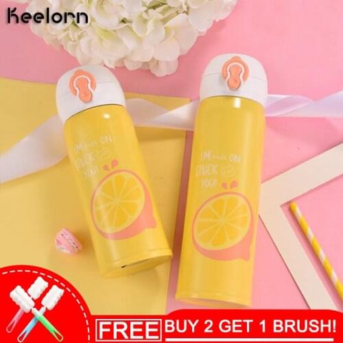 Keelorn 350ML 500ML 304 Stainless Steel Vacuum Flasks Thermoses Cup Eco-Friendly Portable Cartoon Fruit Pattern Vacuum Flask Cup