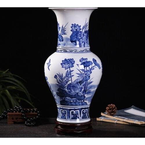 Jingdezheng Chinese Blue and white Antique Twinning leaf Peach Lotus flower design Storage Vase Ginger Jars Pots