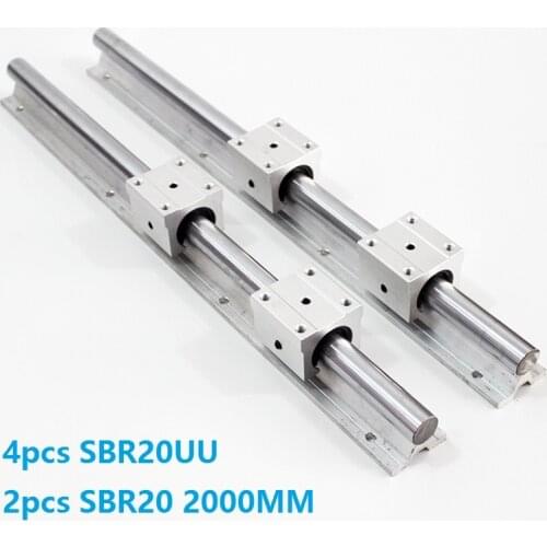 2pcs SBR20 20mm -L 2000mm support rail linear guide + 4pcs SBR20UU linear blocks CNC parts linear rail guide
