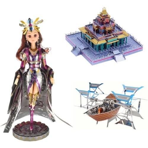 Microworld 3D Metal Puzzle Tibetan Buddhist Temple Power rowing boat Model DIY Laser Cut Assemble Jigsaw Toys GIFT For Children