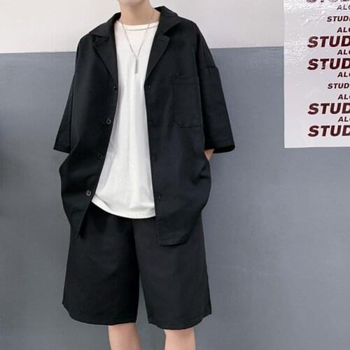 Mens Sets 2021 Summer Fashion Casual Short Sleeves Pockets Shirt Top Shorts Pants Suit Summer 2 Piece Set Casual Clothes