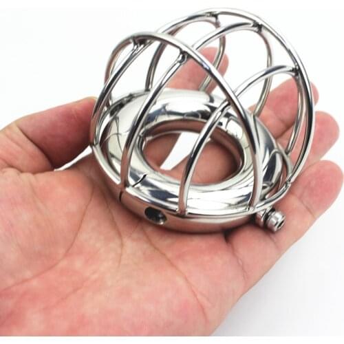 Restraint Scrotum Testicle Pendants Cockrings Stainless Steel Chastity Devices with Scrotum Testis Protection Cage for Men BB100