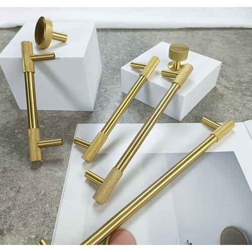 Solid Brass Knurled Kitchen Cabinet Handles Drawer Pull Dresser Knobs Wardrobe Handle Nordic Furniture Hardware