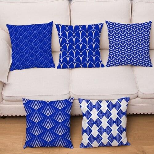 Nordic style Blue Geometric Print Cushion Cover Super Soft Short Plush Pillow Covers 45*45 Pillows Cases Home Decor Pillowcase
