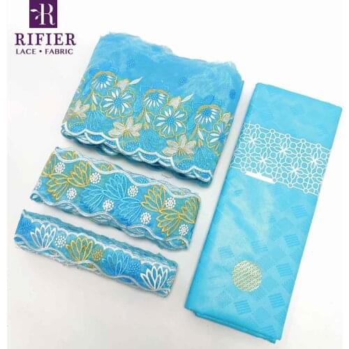 Sky Blue Top Quality Ribbon For Crafts With Embroidered For Guinea Women Sewing Wedding Dresses Accessories Bazin Riche Laces