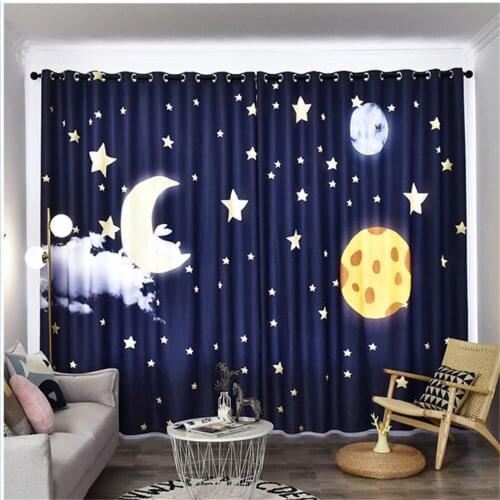 New Childrens room new cute cartoon curtain star moon bedroom kid room light luxury blackout curtain