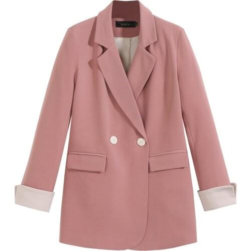 2020 new Spring Autumn Pink small Suit Jacket Female double-breasted Loose Casual chic Blazer Suits for Women Tops b297