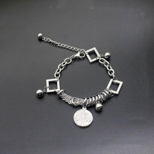 New Tree of Life Stainless Steel Bracelets for Women Simple Geometric Vintage Jewelry Lovers Engagement Gifts 18cm