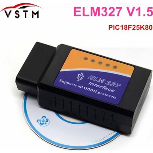 New Pack ELM327 V1.5 Bluetooth with PIC18F25K80 Chip For Android Diagnostic Tool ELM327 Bluetooth v1.5 OBD2 Scanner